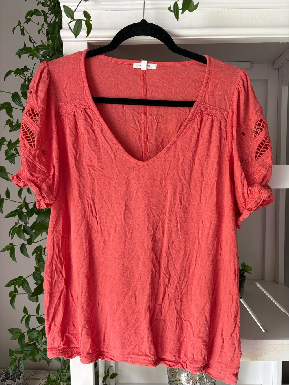 Maurices Coral V-Neck Crochet Sleeve Blouse